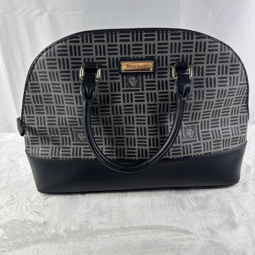 Anne Klein Geometric Black And Gray Handbag